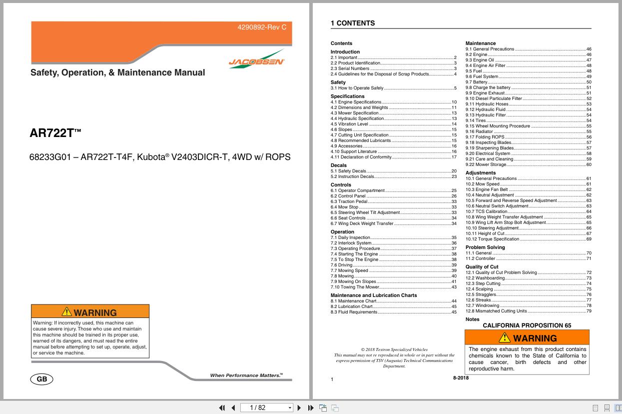 Jacobsen Mower AR722T Safety Operation Maintenance Manual 4290892 C 2018 (1)