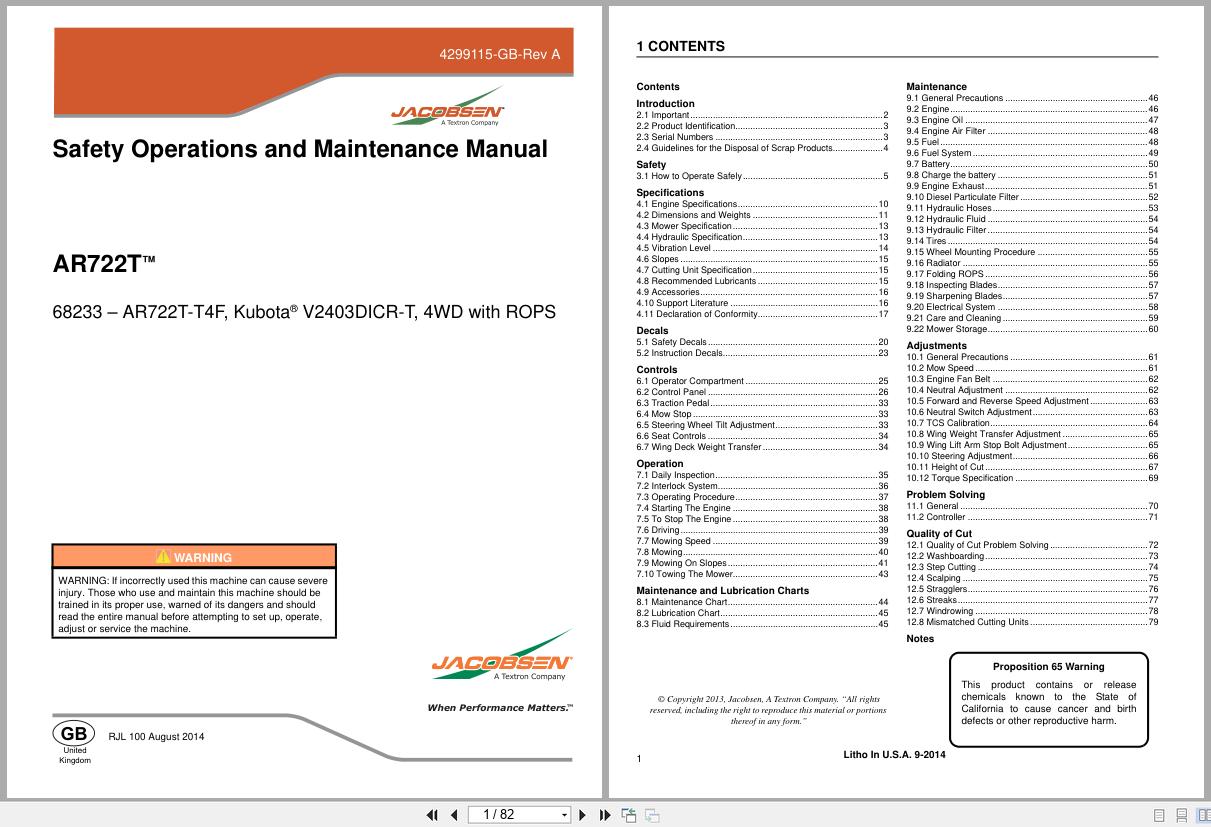 Jacobsen Mower AR722T Safety Operation Maintenance Manual 4290892 GB RB 2014 (1)