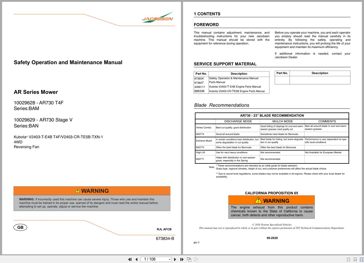 Jacobsen Mower AR730 Safety Operation Maintenance Manual 673834 B GB 2020 (1)