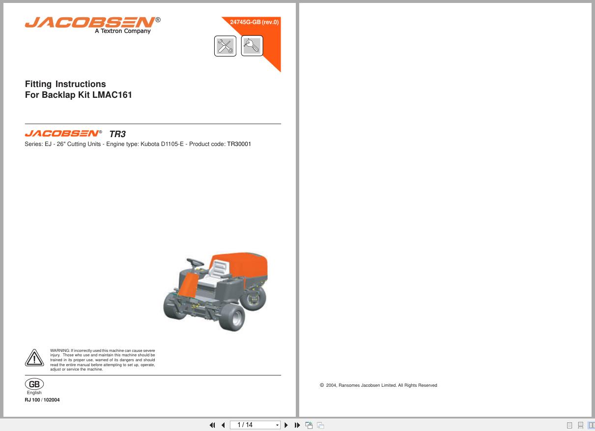 Jacobsen Mower Backlap Kit LMAC161 Fitting Instruction 24745G GB R0 2004 (1)