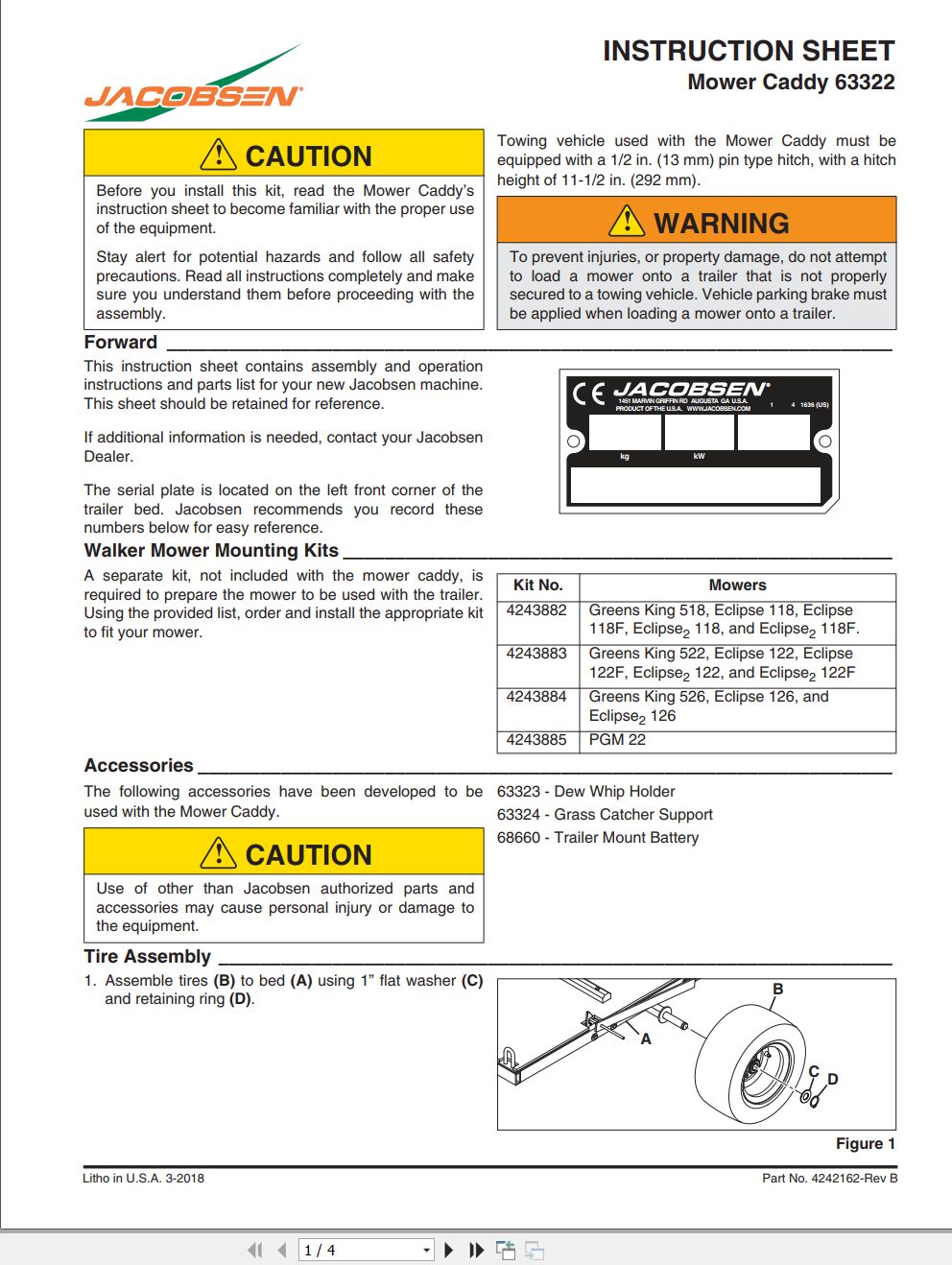 Jacobsen Mower Caddy 63322 Instruction Sheet 4242162 B (1)
