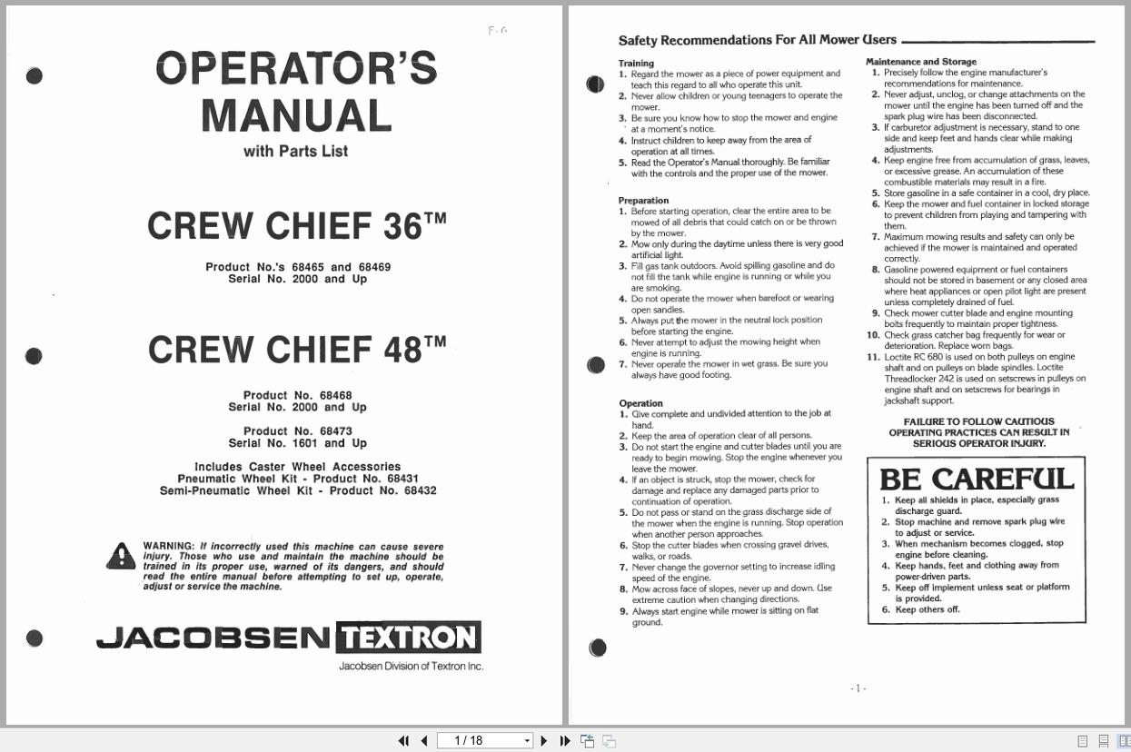 Jacobsen Mower Crew Chief Operators Manual Parts List (1)
