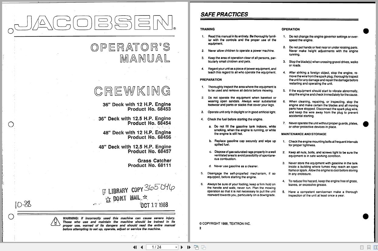 Jacobsen Mower CrewKing Operation Manual 365046 (1)