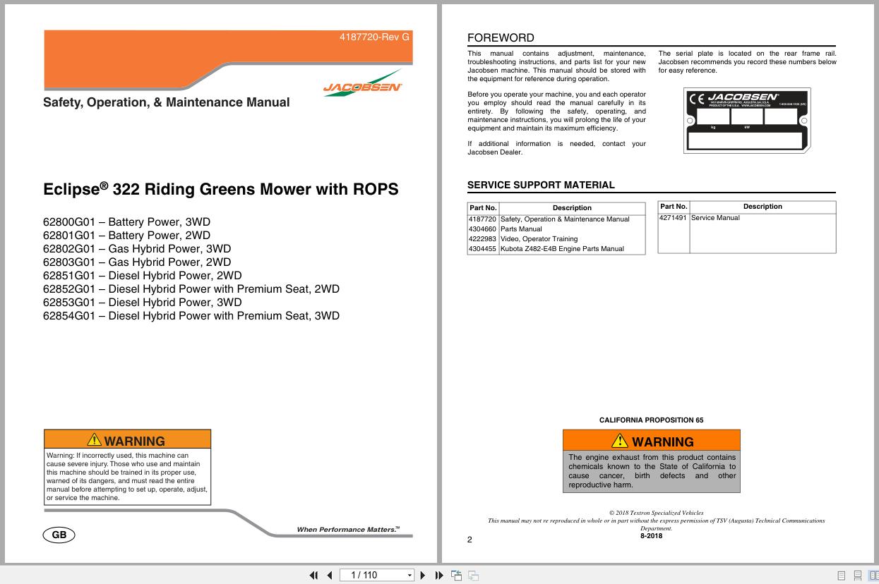 Jacobsen Mower ECLIPSE 322 Electric Safety Operation Maintenance Manual 4187720 G 2018 (1)