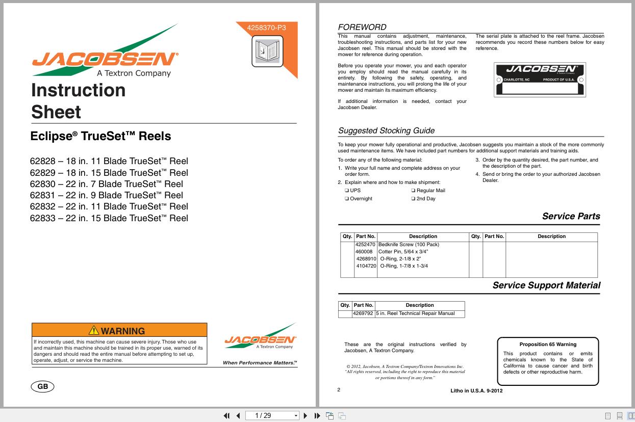 Jacobsen Mower ECLIPSE 322 Instruction Sheet 4258370 A 2012 (1)