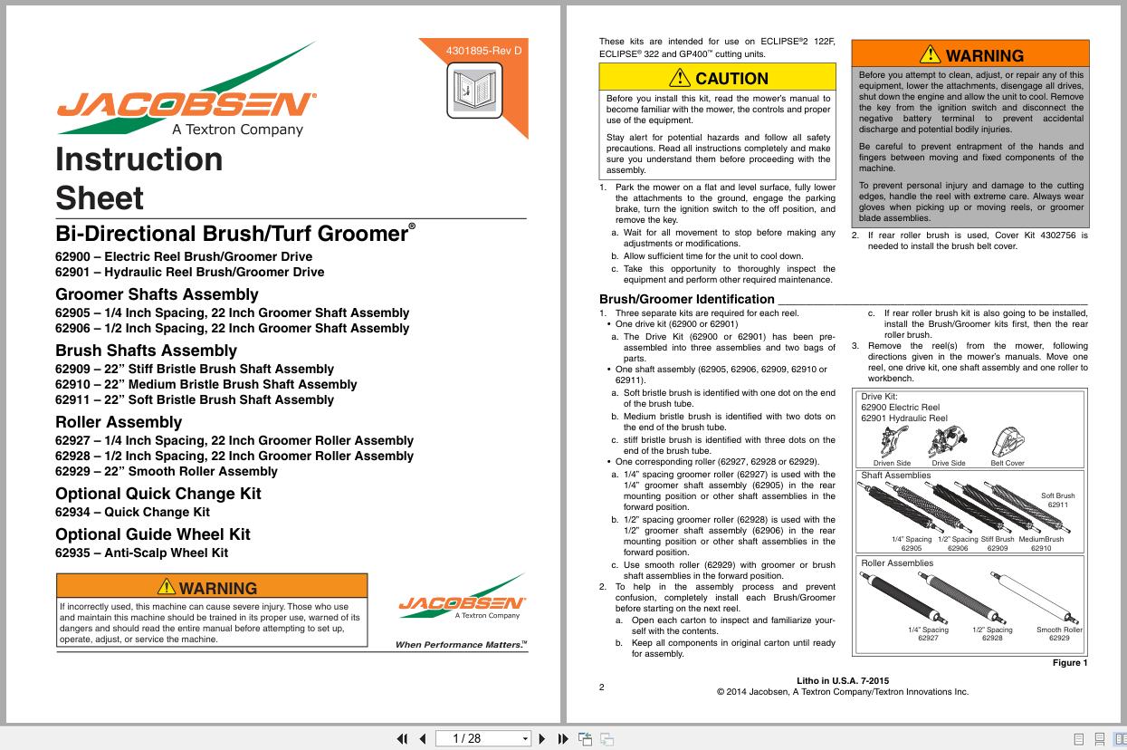 Jacobsen Mower ECLIPSE 322 Instruction Sheet 4301895 D (1)
