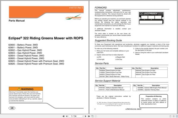 Jacobsen Mower Eclipse 322 Parts Manual 4187721 E 2015 (1)