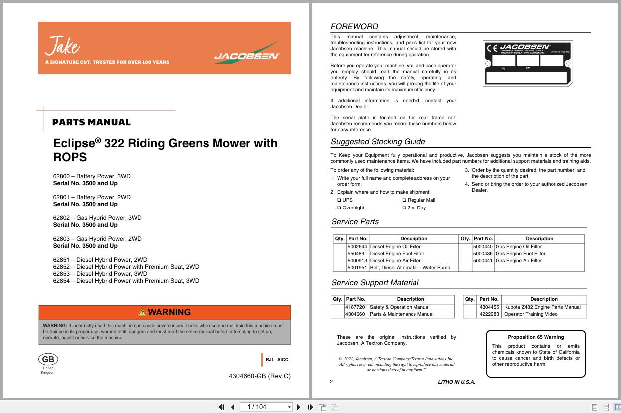 Jacobsen Mower ECLIPSE 322 Parts Manual 4304660 C 2021 (1)