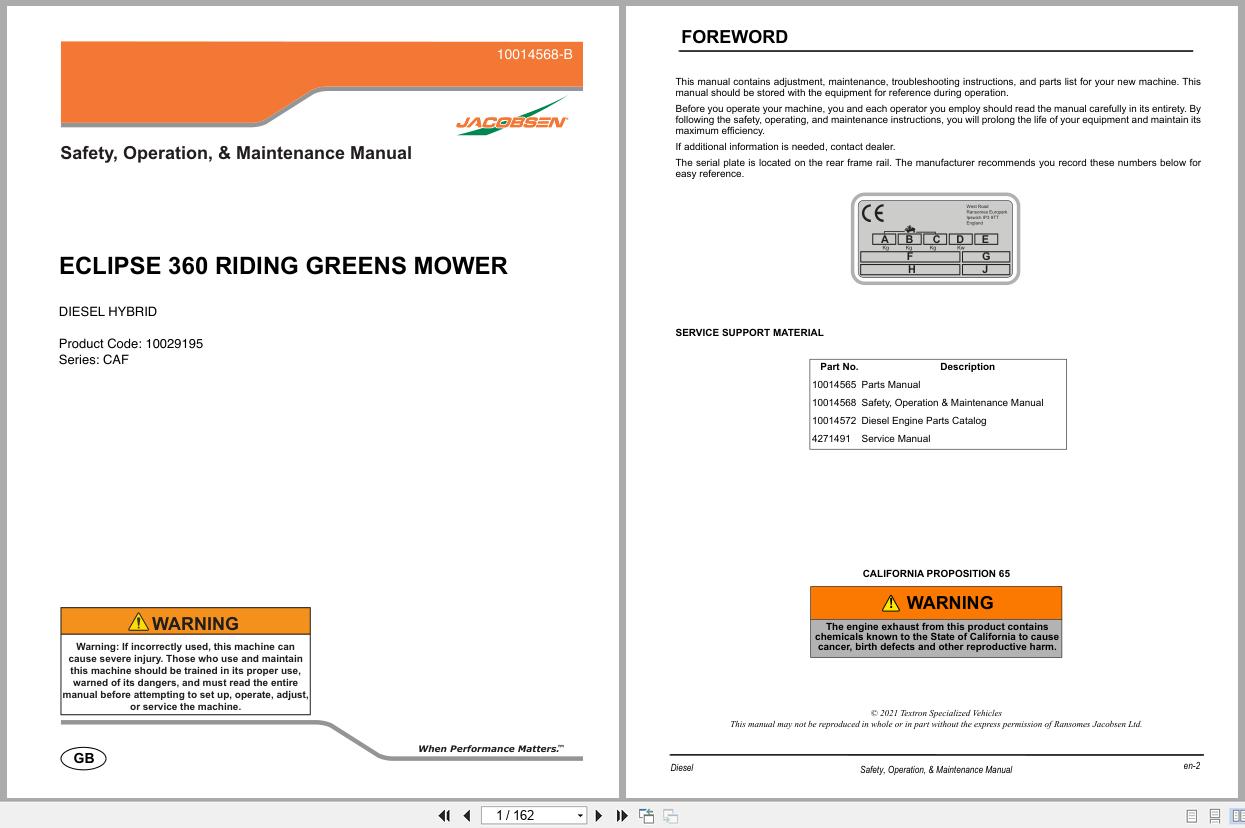 Jacobsen Mower Eclipse 360 Safety Operation Maintenance Manual 10014568 B 2021 (1)