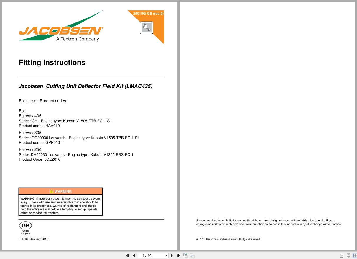 Jacobsen Mower F407 Cutting Unit Deflector Kit Fitting Instruction 25019G GB R0 2011 (1)