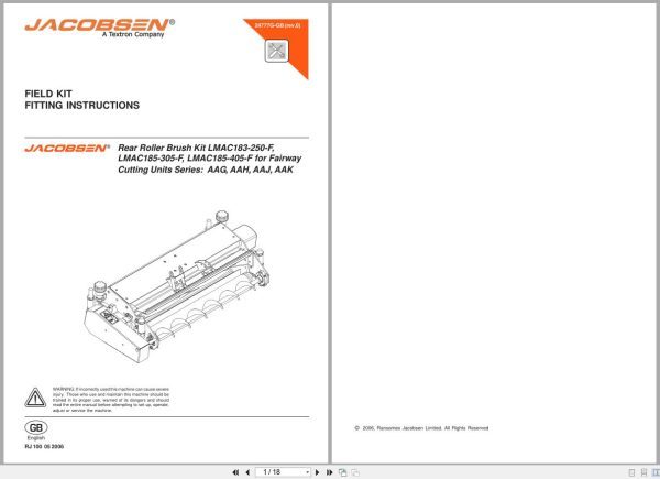 Jacobsen Mower Fairway 250 305 405 Rear Roller Brush Kits Instruction Sheet 24777G Gb 2006 (1)