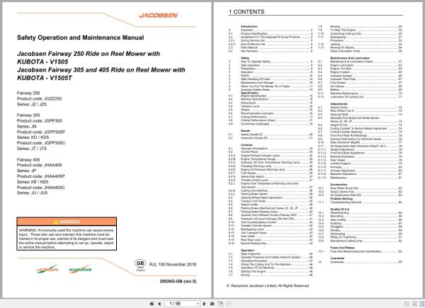 Jacobsen Mower Fairway 250 305 405 Safety Operation Maintenance Manual 25036G Gb R5 2018 (1)