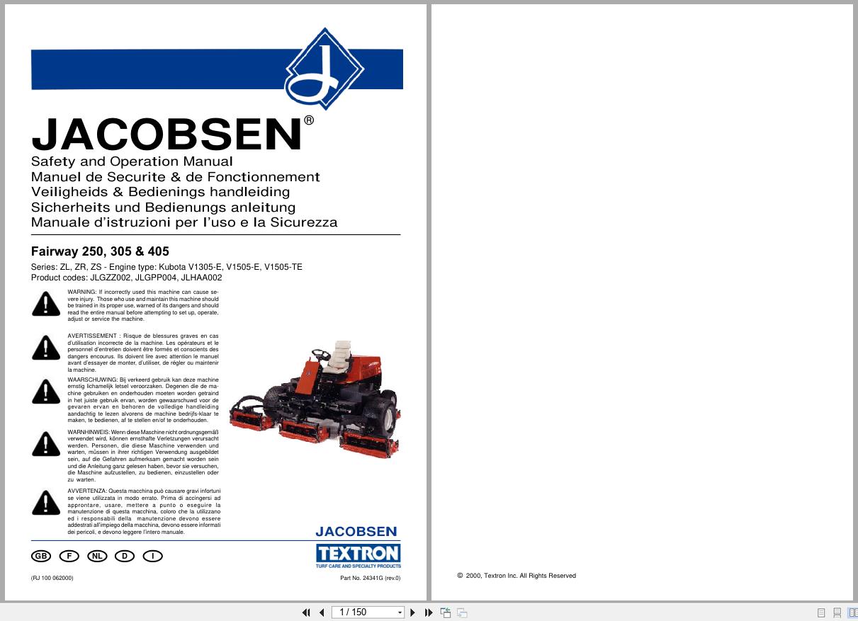 Jacobsen Mower Fairway 250 305 405 Safety Operation Manual 24341GR0 2000 ML (1)