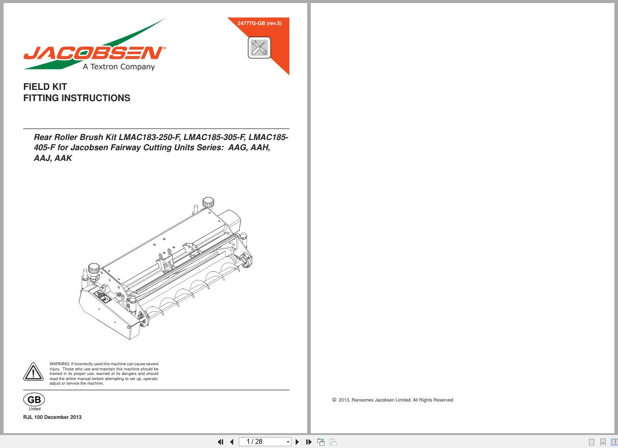 Jacobsen Mower Fairway 250 Field Kit Fitting Instructions 24777G GB R5 2013 (1)