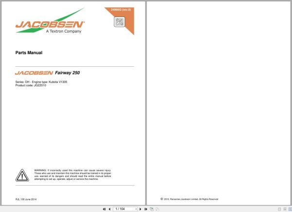 Jacobsen Mower Fairway 250 Parts Manual 24866G R0 2010 (1)