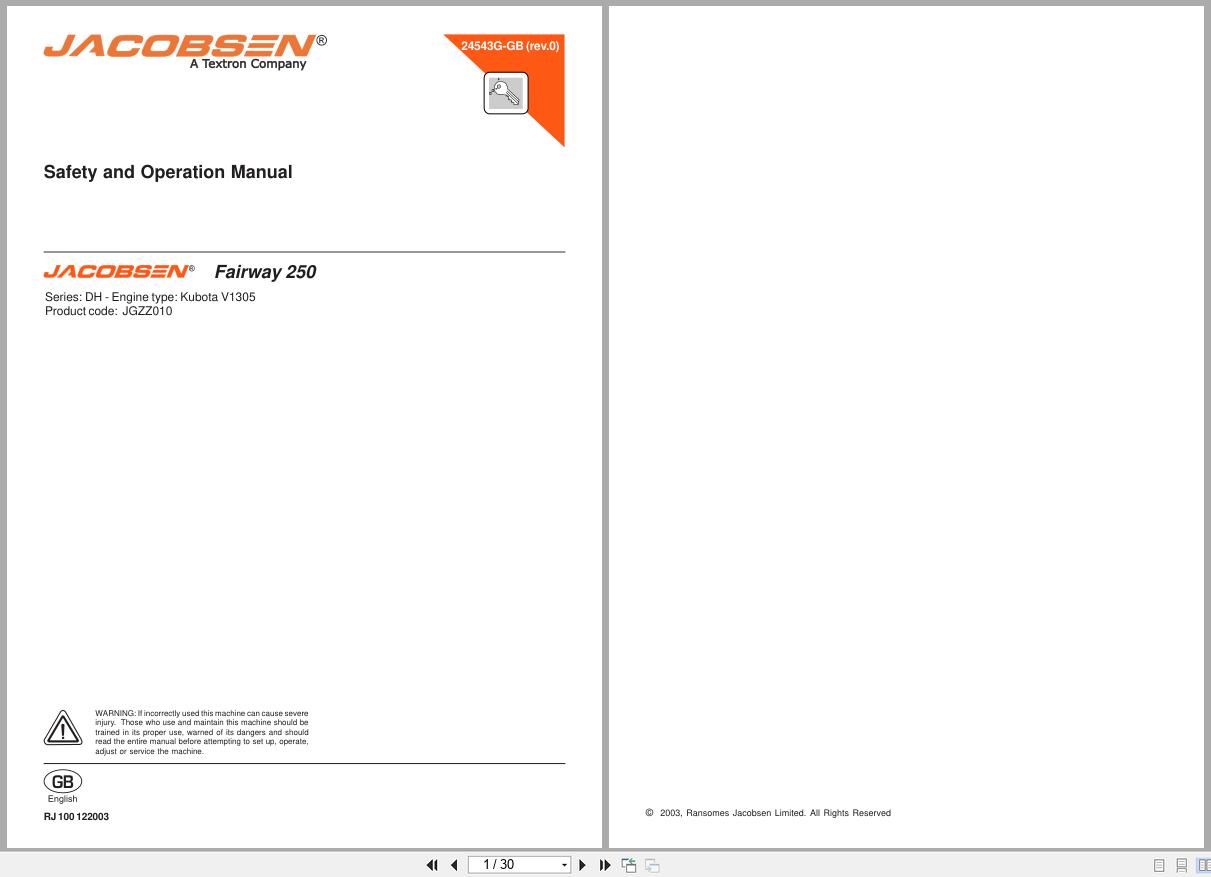Jacobsen Mower Fairway 250 Safety Operation Manual 24543G GB R0 2003 (1)