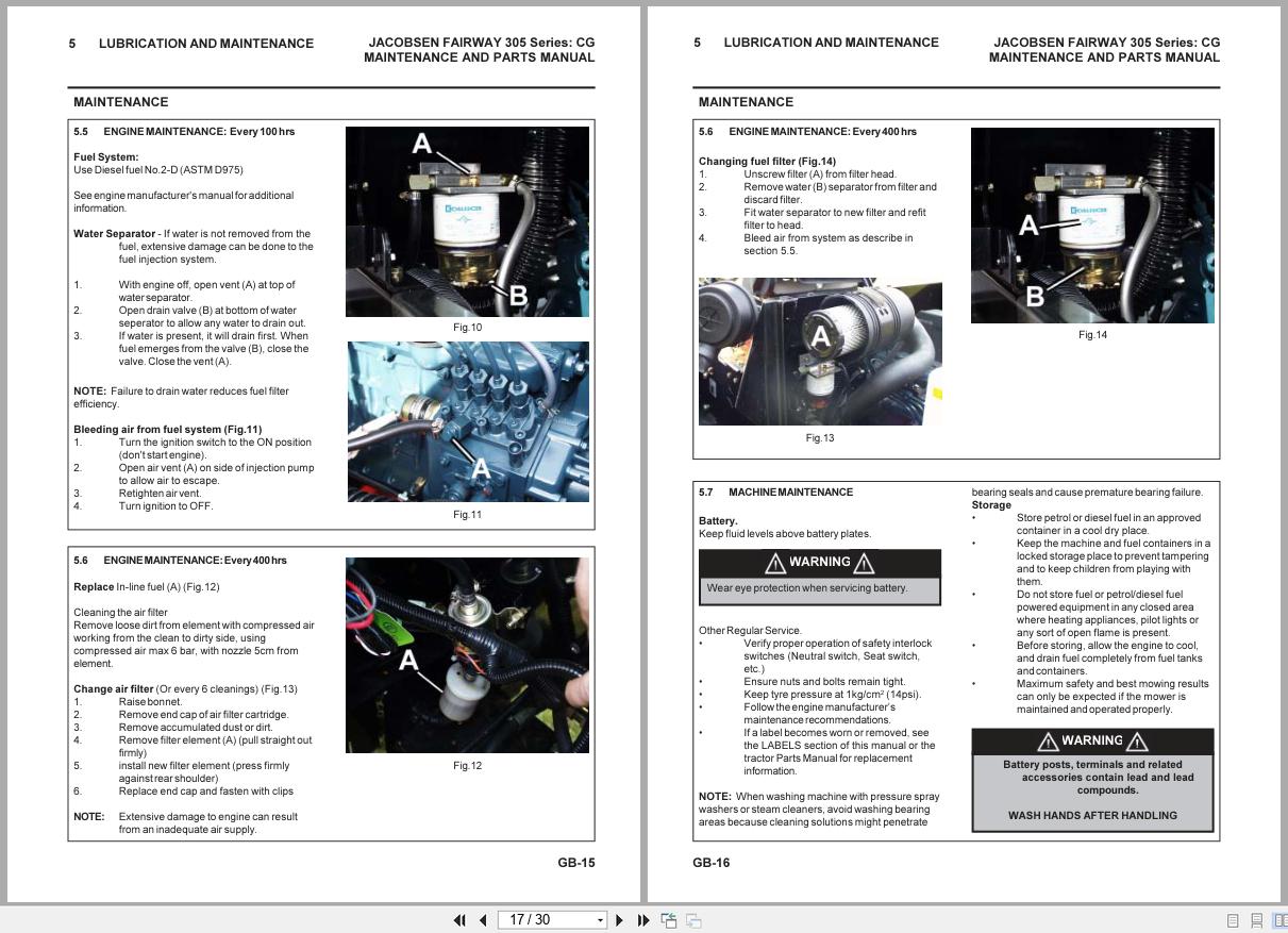 Jacobsen Mower Fairway 305 Maintenance Manual 24494G GB R6 2009 (2)