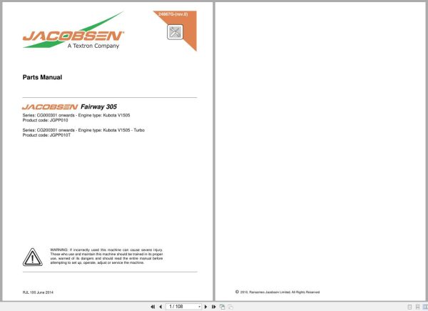 Jacobsen Mower Fairway 305 Parts Manual 24867G R0 2010 (1)