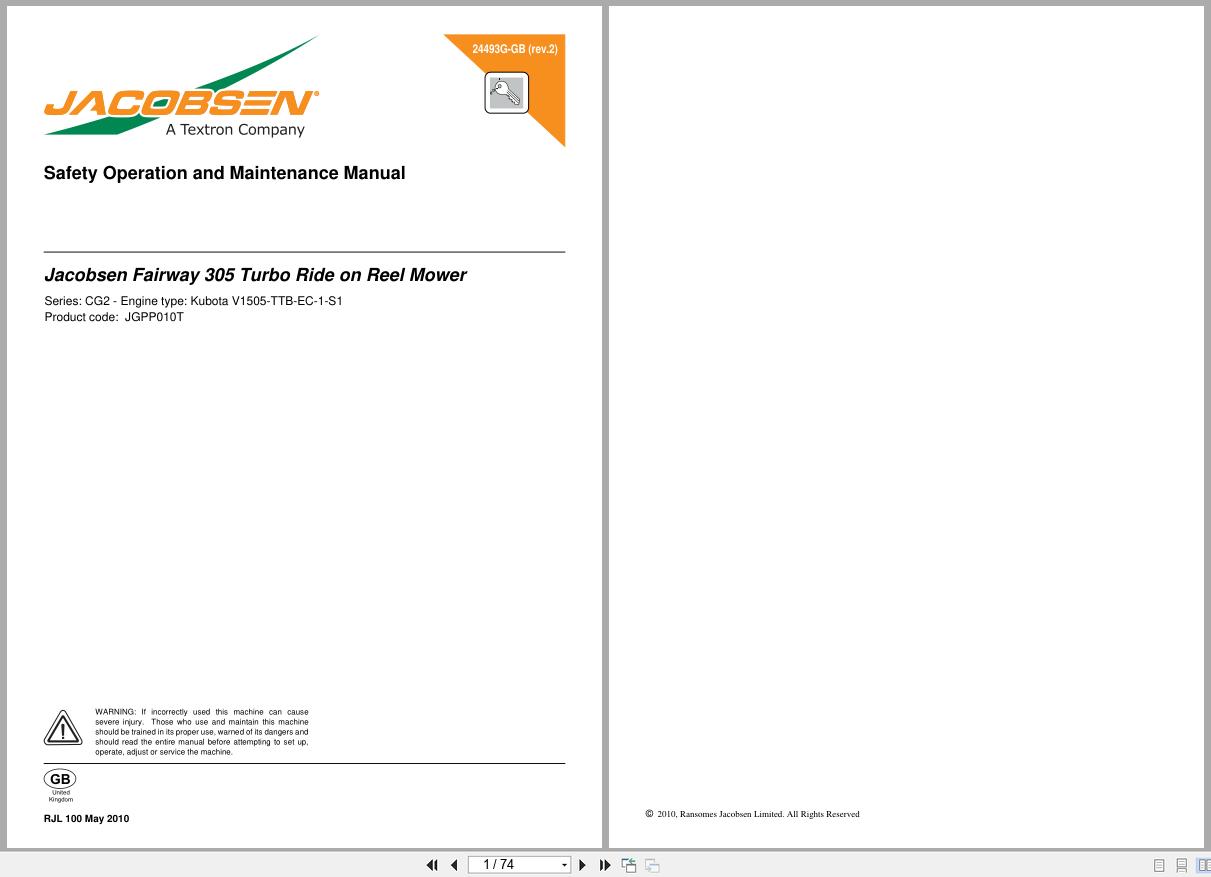 Jacobsen Mower Fairway 305 Safety Operation Manual 24493G GB R2 2010 (1)