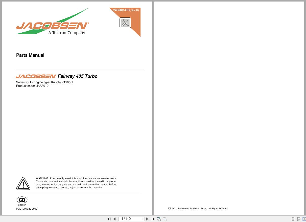 Jacobsen Mower Fairway 405 Parts Manual 24868G R0 2011 (1)