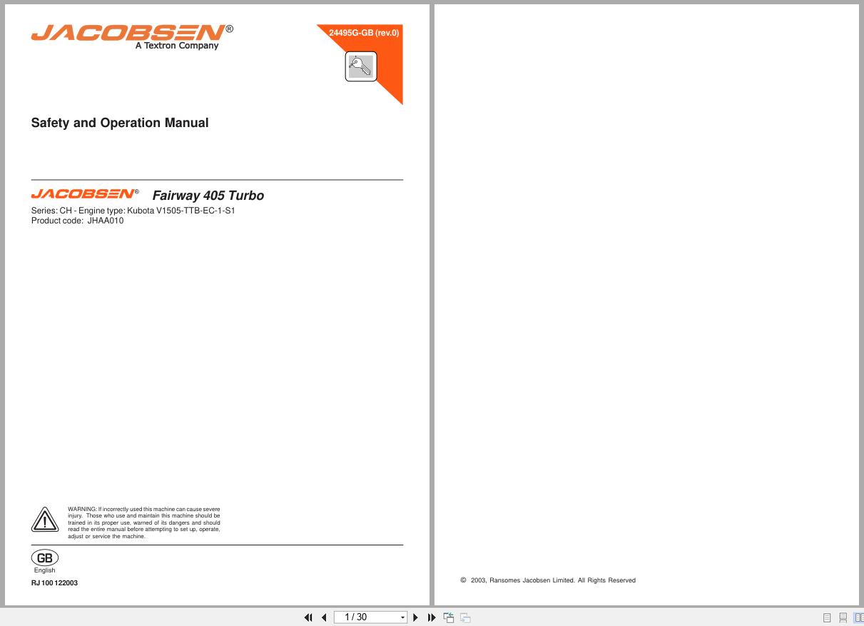 Jacobsen Mower Fairway 405 Safety Operation Manual 24495G GB R0 2003 (1)
