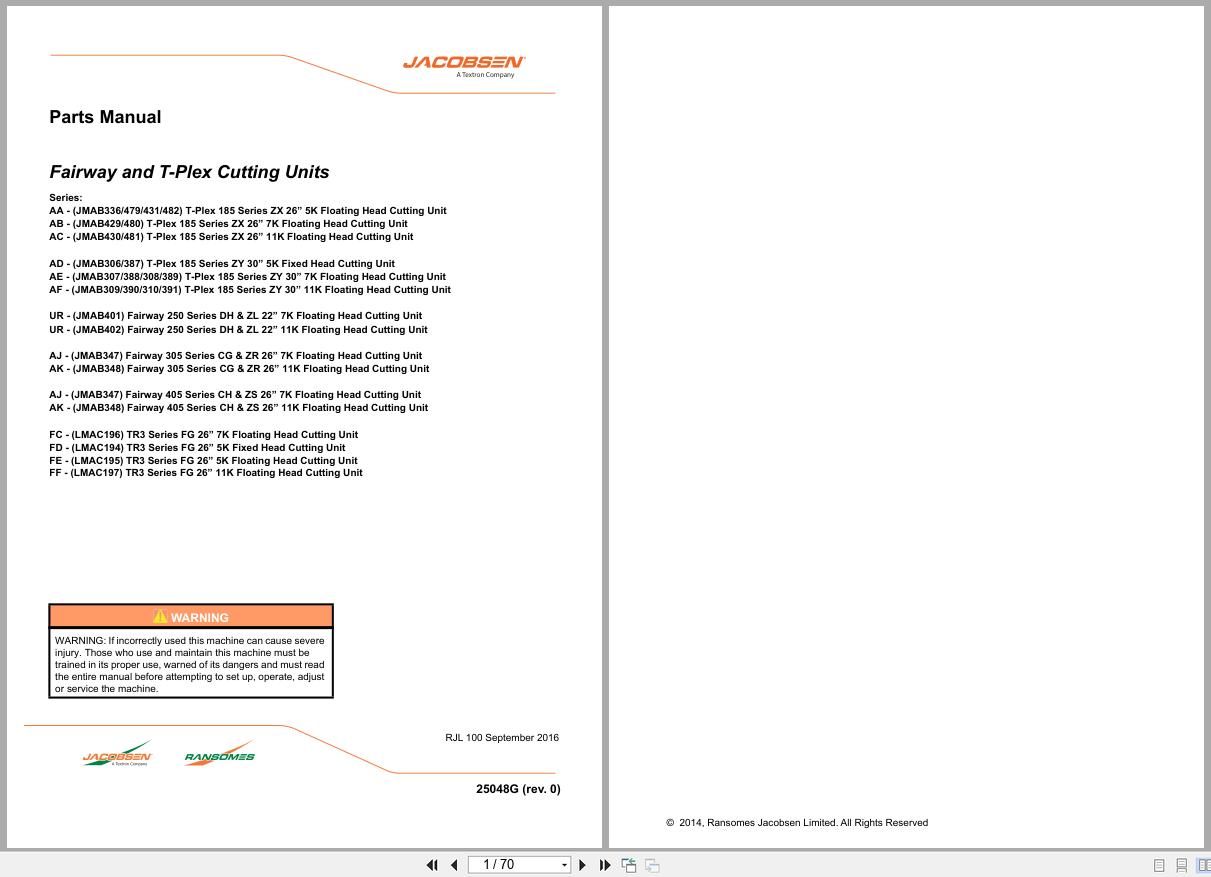 Jacobsen Mower Fairway And T Plex Cutting Unit Parts Manual 25048G R0 2016 (1)