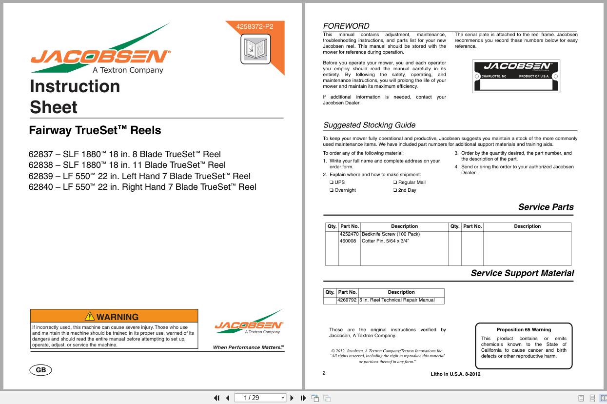 Jacobsen Mower Fairway Trueset Reels Instruction Sheet 4258372 A 2012 (1)
