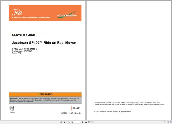 Jacobsen Mower GP400 Diesel Parts Manual 10019219 C GB 2025 (1) Jacobsen Mower Gp400 Diesel Parts Manual 10019219 C Gb 2025 (1)