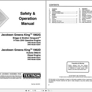Jacobsen Mower Greens King 1862G 1962G Safety Operation Manual 3010787 1999 (1)