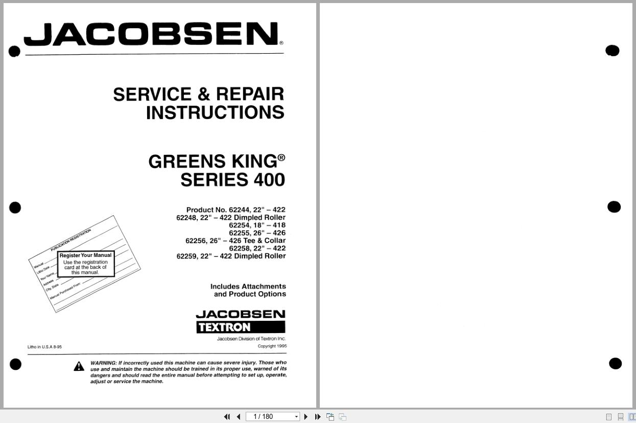 Jacobsen Mower Greens King 400 Series Service Repair Manual 4171643 1995 (1)