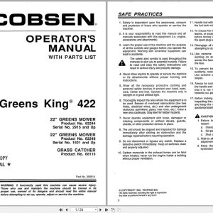 Jacobsen Mower Greens King 422 Operators Parts Manual 366814 1992 (1)