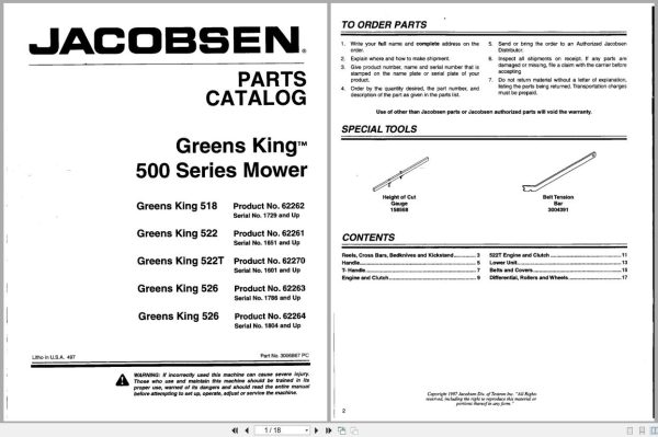 Jacobsen Mower Greens King 500 Series Parts Catalogue 3006867 1997 (1)