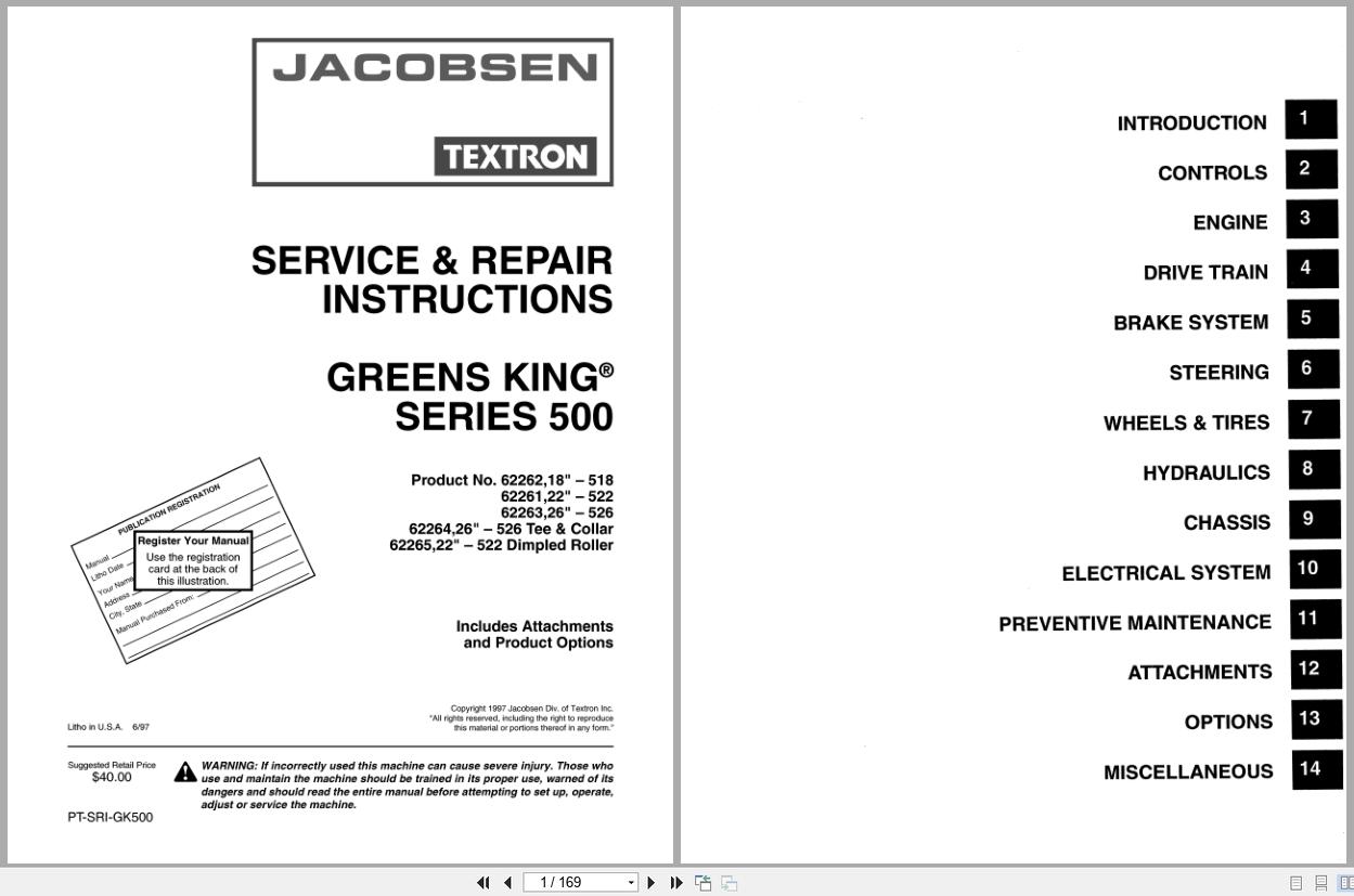 Jacobsen Mower Greens King 500 Series Service Repair Manual 4171651 1997 (1)