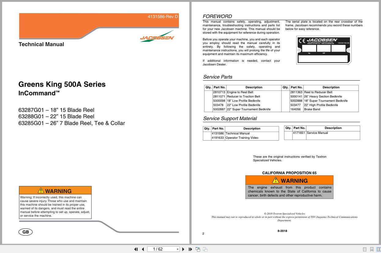 Jacobsen Mower Greens King 500 Series Technical Manual 4131586 D 2018 (1)