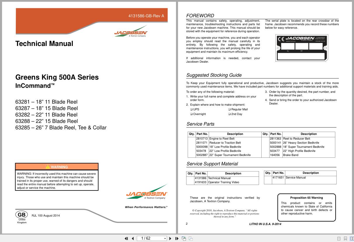 Jacobsen Mower Greens King 500 Series Technical Manual 4131586 GB RC 2014 (1)