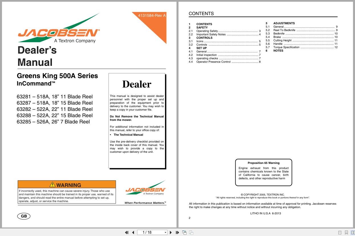 Jacobsen Mower Greens King 500A Series Dealer Manual 4131584 A 2013 (1)