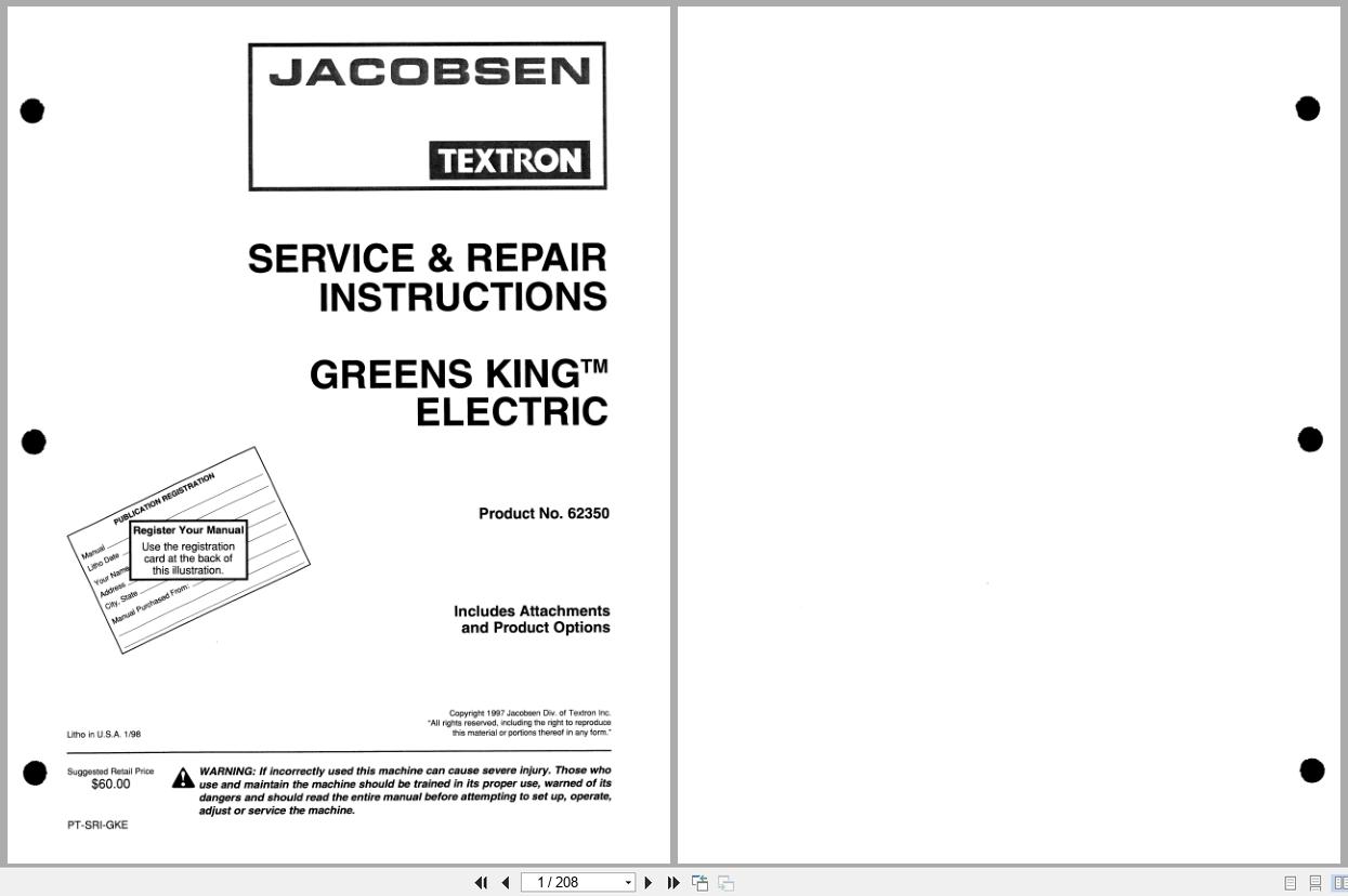 Jacobsen Mower Greens King Electric Service Repair Manual 4171653 1997 (1)