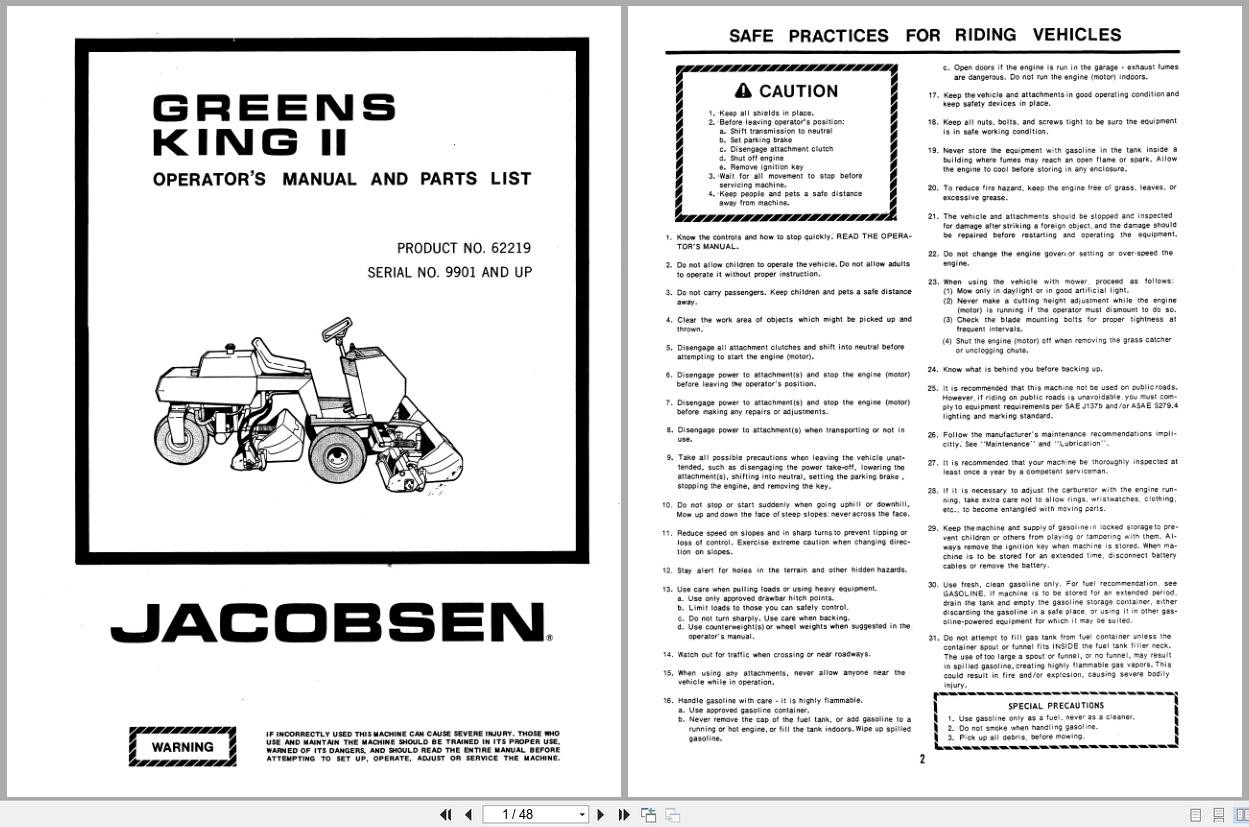 Jacobsen Mower Greens King II Operators Parts Manual 360669 (1)