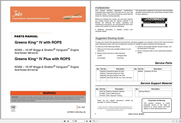 Jacobsen Mower Greens King Iv Parts Maintenance Manual 4279831 B 2021 (1)