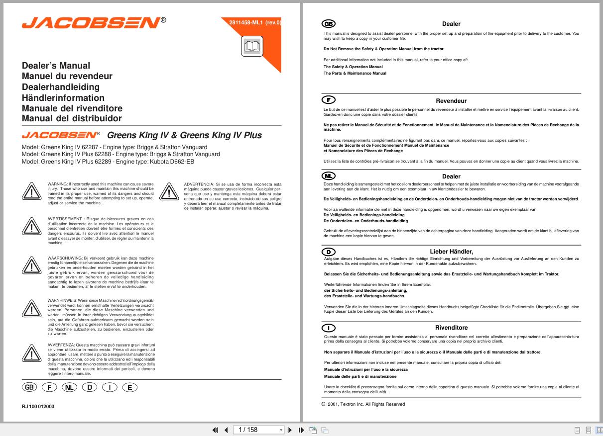 Jacobsen Mower Greens King IV Plus Dealer Manual 2811458 ML1 2001 (1)