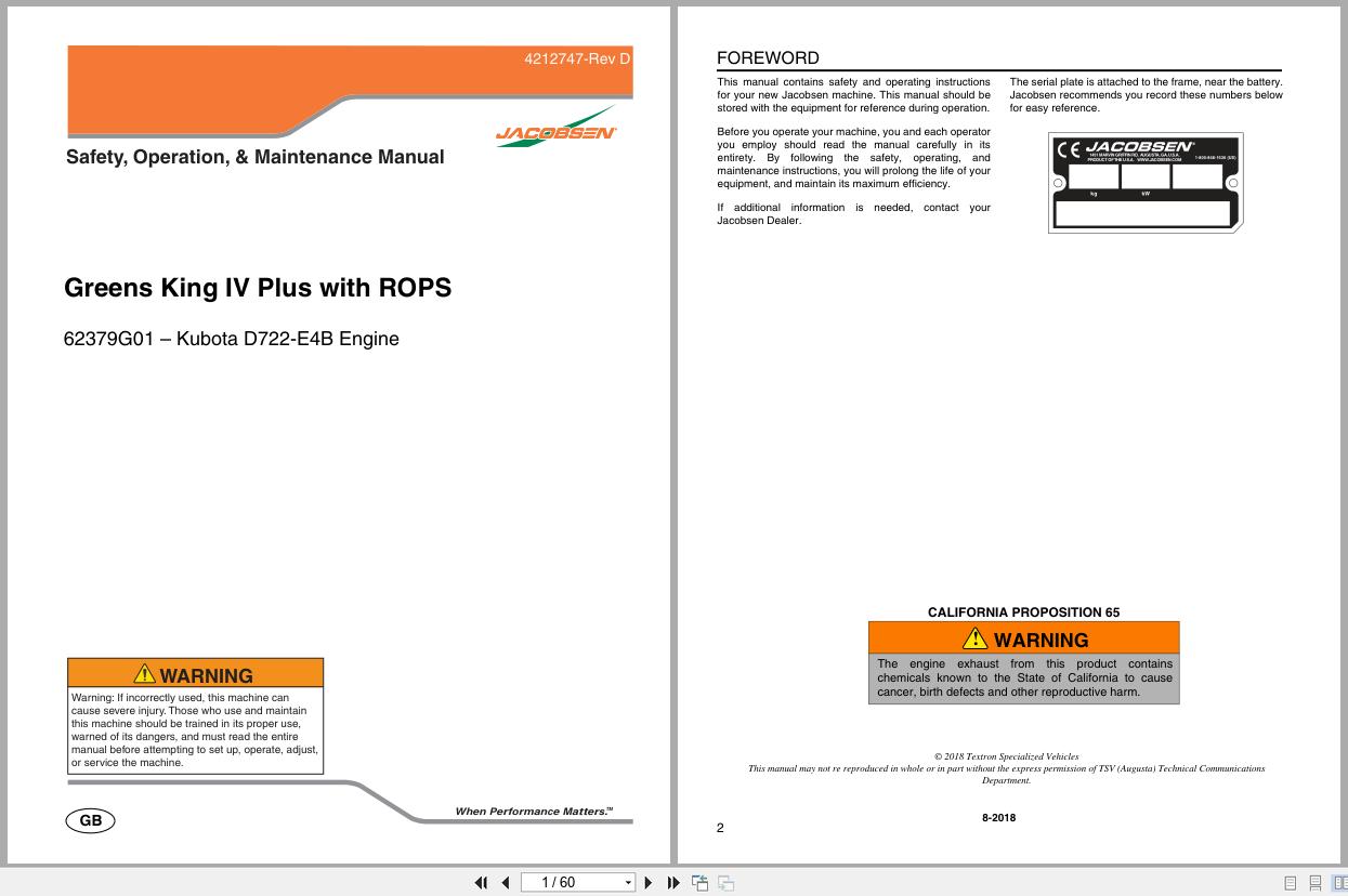 Jacobsen Mower Greens King IV Plus Safety Operation Maintenance Manual 4212747 D 2018 (1)