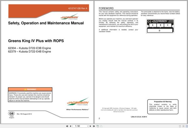 Jacobsen Mower Greens King Iv Plus Safety Operation Manual 4212747 Gb Rc 2014 (1)