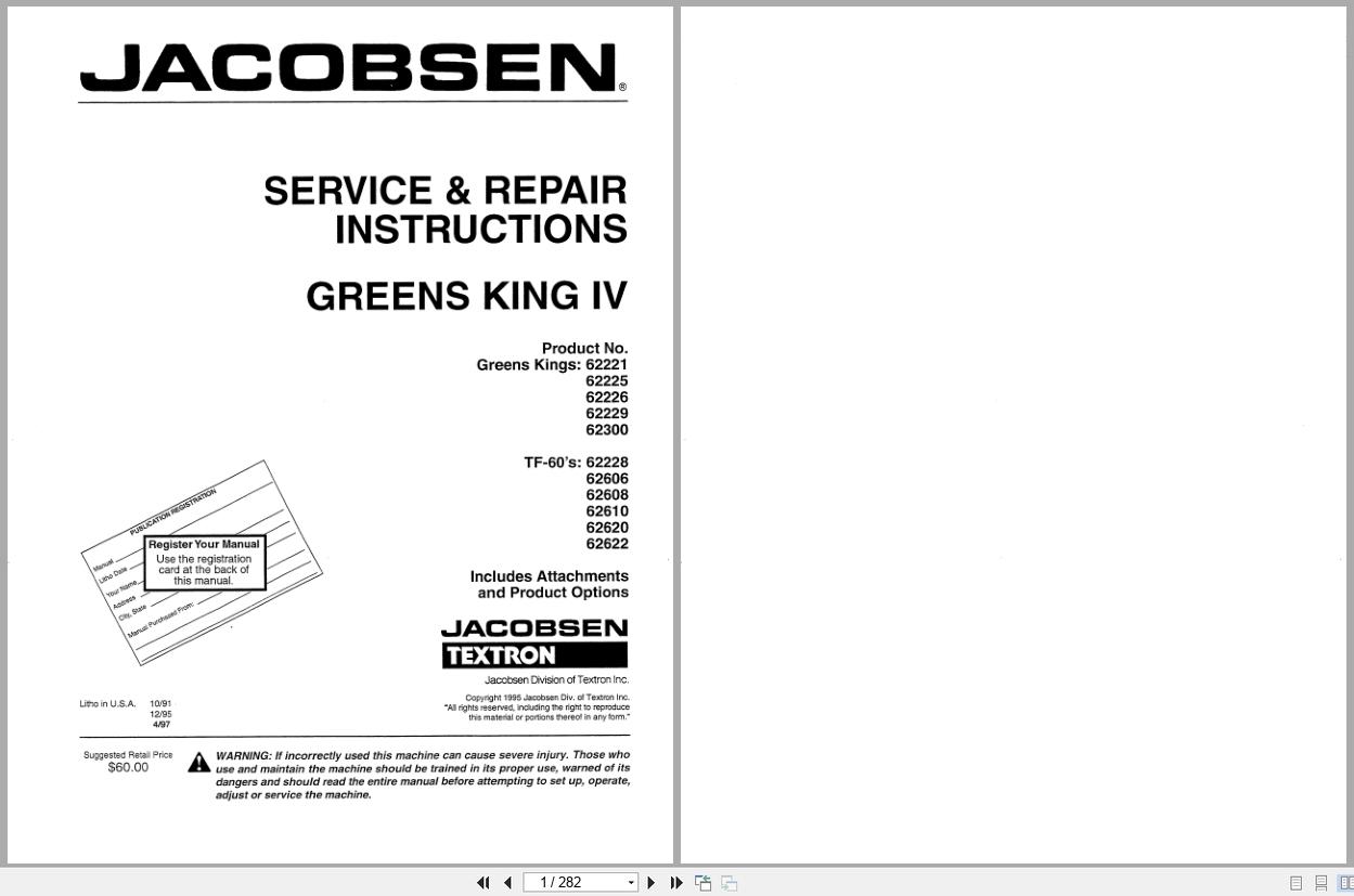 Jacobsen Mower Greens King IV Service Repair Manual 4171649 1995 (1)