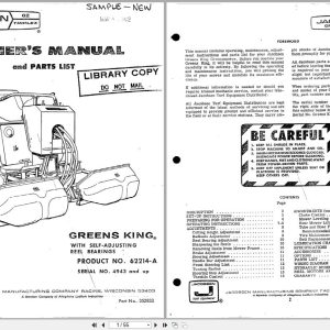 Jacobsen Mower Greens King Operators Manual And Parts List 352833 (1)