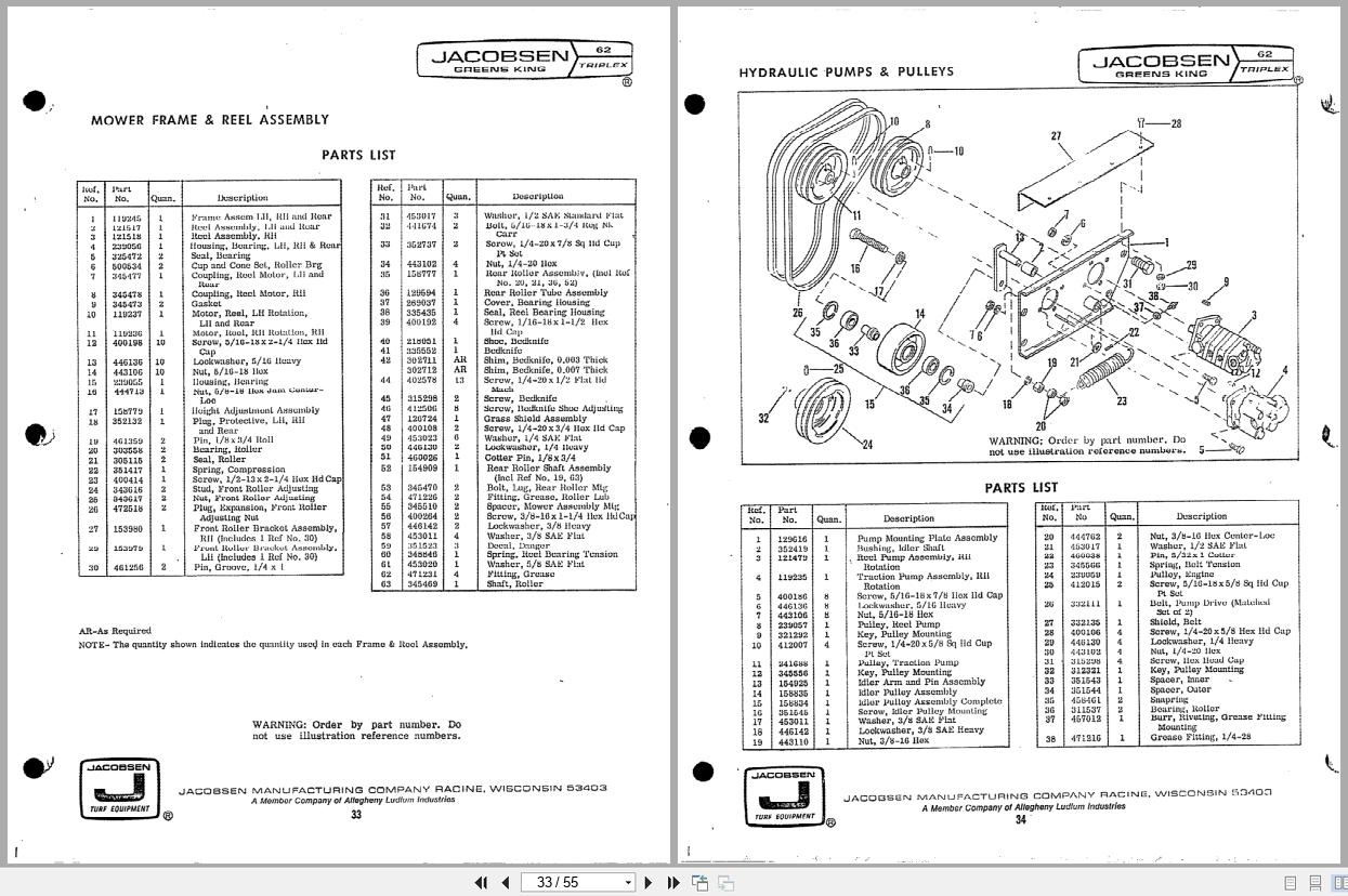 Jacobsen Mower Greens King Operators Manual And Parts List 352833 (3)