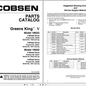 Jacobsen Mower Greens King V 1862G 1962D Parts Catalogue 3004985 1996 (1)