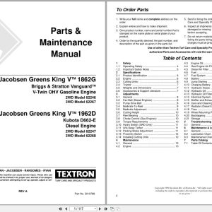 Jacobsen Mower Greens King V 1862G 1962D Parts Maintenance Manual 3010788 1999 (1)