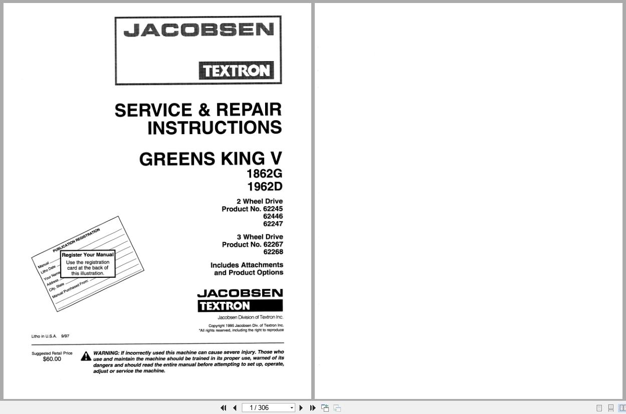 Jacobsen Mower Greens King V 1862G 1962G Service Repair Manual 4171650 1995 (1)