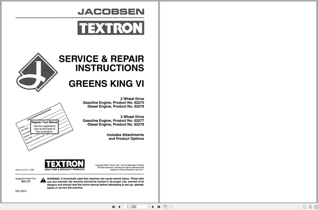 Jacobsen Mower Greens King VI Service Repair Manual 4171652 2000 (1)