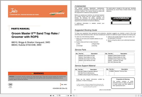 Jacobsen Mower Groom Master Ii Parts Manual 4304596 B 2021 (1)